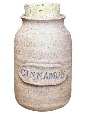Studio Pottery Cinnamon Spice Jar Cork Lid Signed BG Rustic Stoneware Canister